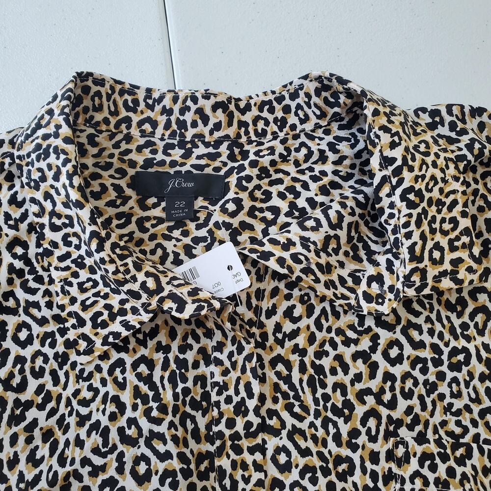 J Crew Shirt Womens 22 Brown Black Leopard Animal Print Silk Button Front J8152 - Picture 2 of 10